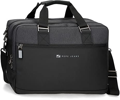 Pepe Jeans Jarvis plånbok för bärbar dator, dubbel, anpassningsbar, svart, 40 x 30 x 11 cm, polyester, med konstläderdetaljer
