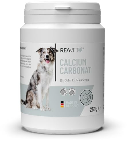 ReaVET carbonato de calcio 250 g para perros y gatos – polvo aditivo barf, carbonato de calcio, cuidado natural completo, suplemento Barf equilibrado hueso