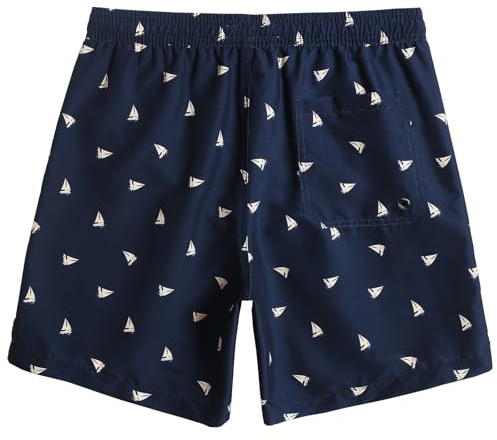 MaaMgic Bañador Hombre Shorts de Baño para Hombre Shorts de Playa Traje de Baño Secado Rápido para Vacaciones,Velero-Marino,L