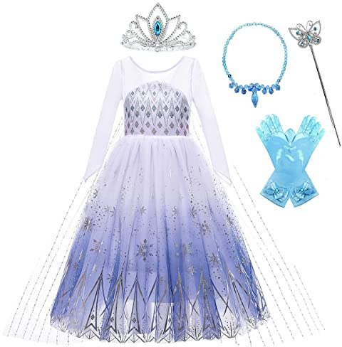 LOBTY ELSA Kostüm Mädchen Prinzessin Kleid Kostüm ELSA Eiskönigin 2 Kinder Cosplay Verkleidung Party Weihnachten Karneval mit Zubehör