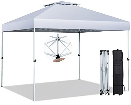 GOPLUS Tonnelle Pliante 3x3M, Toit Double Ventilé, Tonnelle de Jardin Extérieur Pliable Pop-up,Sac de Transport Inclus, pour Pique-Niques, Barbecue, Camping (Blanc)