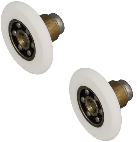Amig - Set de 2 Rodamientos de mampara Mod. MMP05 - Ø26/12 mm - Poliamida - Blanco - Rodamiento frontal, casquillo y tornillo inox - Para Puerta Corredera de Duchas de Baños