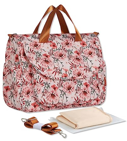 SONARIN Große Kapazität Stilvolle Baby Wickeltasche,Wasserdicht Tragbare Reise Wickeltasche Umhängetasche Tragetasche Henkeltaschen Babytasche mit Schultergurte & Wickelunterlage