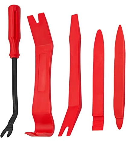 CGEAMDY Outils Démontage Garniture, 5 pièces Panneau de Voiture Audio Video Dashboard Demontage Kits, Outil pour Garnitures de Suppression de Bord Porte Auto, Accessoires Pry Autoradio Tableau (Rouge)