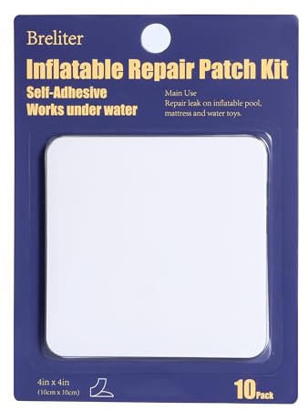Breliter Inflatable Patch Repair Kit - Waterproof TPU Pool Repair Tape, Heavy Duty Repair Patch for Air Mattress, Bounce House, Inflatable Toys, Tent, Swimming Ring - 10 Packs of 4in x 4in, Square