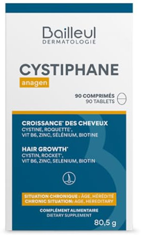 Bailleul | Cystiphane Anagen | Complément alimentaire Cheveux | Favorise la croissance & la résistance des cheveux | Chute de cheveux chroniques | Cystine – Vitamine B6 | 90 comprimés