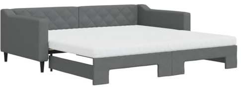 vidaXL Tagesbett, Sofabett Ausziehbar mit Matratzen, Gästebett Schlafsofa für Schlafzimmer Wohnzimmer, Sofa Ausziehbett, Dunkelgrau 100x200cm Stoff