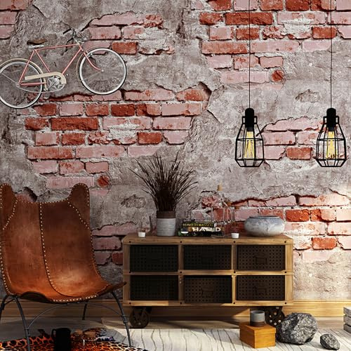 HimYKEA PVC-Tapete im Retro-Stil, Kunstziegel-Muster, Vintage-Kultur, Stein, Essen, Auto, KTV, Bar, Zimmer, nicht geklebt, 4 x 82 cm (B x L), Rot