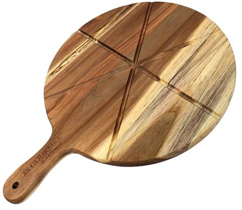 JS Gourmet Acacia Wood Pizza Peel 12 Inch with Engraved Sections for Precision Slicing, Versatile Board Serves as Multipurpose Tool, Doubling as Serving and Cutting Boards for Pizza, Cheese and Meats