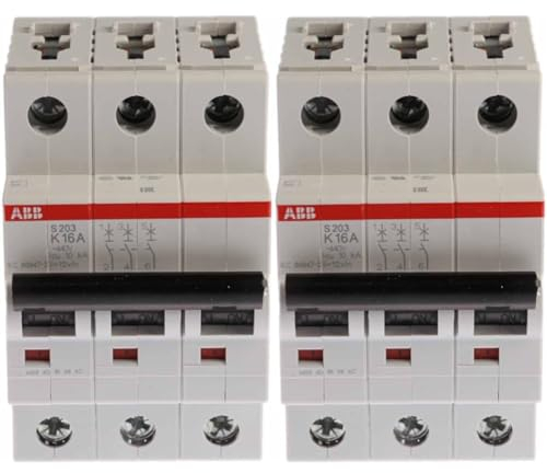 ABB S200 MCB Leitungsschutzschalter Typ K, 3-polig 16A 440V, Abschaltvermögen 6 kA System Pro M Compact (Packung mit 2)