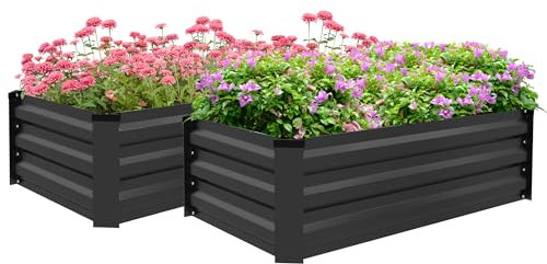 Outsunny Set of 2 Raised Garden Bed, Outdoor Planter Box with Galvanised Steel Frame for Growing Vegetables, Flowers and Herbs, 100 x 60 x 30cm, Grey