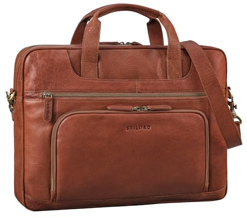 STILORD 'Cyrus' Vintage Laptoptasche 17 Zoll Leder Herren Groß Business-Tasche Echtleder Umhängetasche für Laptop 17,3 Zoll Arbeit Business Reise
