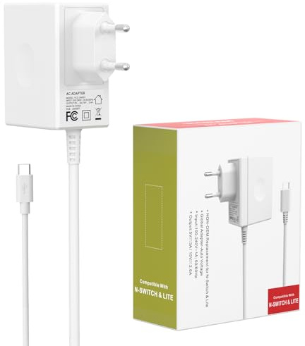 YCCSKY Chargeur pour Nintendo Switch Console 45W Adaptateur Secteur pour Nintendo Switch/Switch OLED/Lite, Mode TV 15V / 3A Charge Rapide avec Câble de 1.5m/5ft （Blanche）