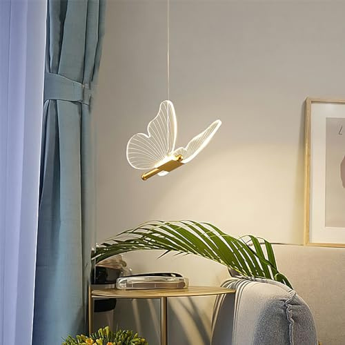 Mengjay Kreatives LED Schmetterling Pendelleuchte,Nordic Moderne Deckenlampe Pendellampe aus Metall,LED Hängeleuchte Wohnzimmer Schlafzimmer Dekoration Kronleuchter (Gold, D)