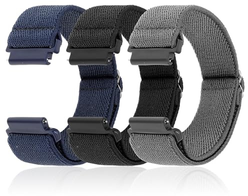 Andibro 3 st elastiskt smart klockband, kompatibelt med 20 mm klockarmband frigöringsarmband justerbar elastisk nylon soloslinga remmar tyg flätade sport stretchiga band för män kvinnor, 20mm, Nylon