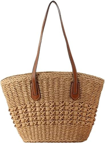 Womens Straw Tote Bag Handbag Summer Straw Beach Bag Tote Purse Handwoven Shoulder Purse Top Handle Handbags for Travel 2025