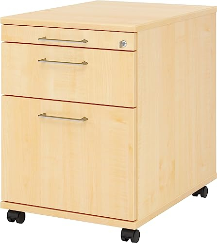 bümö Rollcontainer mit Hängeregistratur, Container abschließbar aus Holz in Ahorn - Rollwagen für's Büro mit Hängeregister als Schreibtisch Unterschrank od. Bürocontainer m. Bügelgriffe