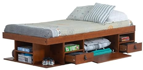Bett mit Stauraum Bali 90x190 Einzelbett Massivholz Karamell + Lattenrost