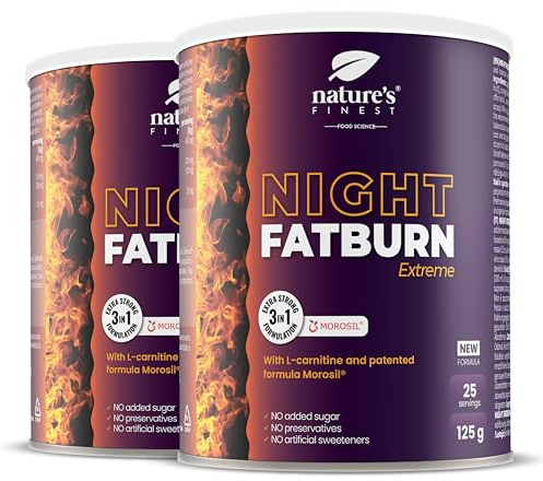 Nature's Finest Night Burn Extreme 250g, die Nacht Stoffwechsel Beschleunigen Formel mit Morosil (400 mg), L-Carnitin – Fördert Einschlafhilfe mit Baldrian - Natural, Glutenfrei