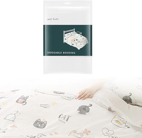 SRJQXH Einweg Bettlaken 210×230 cm Betttuch Reine Baumwolle mit Weißem Aufdruck Reise Bettwäsche, Leicht Tragbar für Hotels, Reisen und Camping