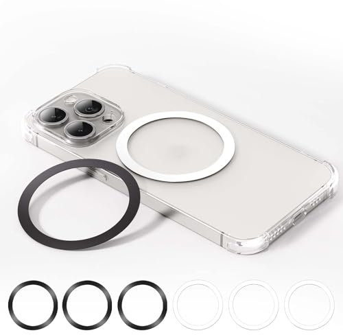 WONLIVE Anello Metallo Adesivo per Android/Samsung, Anello Metallico Universale, Compatibile con Smartphone MagSafe e Accessori MagSafe, Adatto per iPhone 17 16 15 14 13 (3neri + 3bianchi)