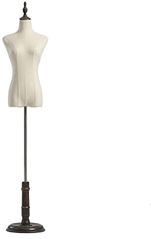 CCYENG Schaufensterpuppe, Verstellbarer Halbkörpermodell-Kleidungsständer, weiblicher Schneiderpuppen-Torso für Brautmodengeschäfte, runder Massivholzsockel, 2 Farben (Holzfarbe S) (Retro