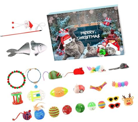 NPXUAMTJ Adventskalender Katzen Spielzeug Katzen Zauberstab Spielzeug Teaser mit Cartoon Fischrute für Indoor Katzen Spielzubehör
