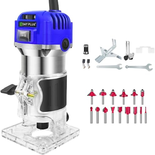 Rifilatore Fresatrice Verticale per Legno Elettrica con 15 pezzi 1/4 Fresatura Cuter, Basi, Guida Dritta, Chiavi 800W 4000-33000 RPM 6 Velocità Variabili Laminatore di Legno Elettrico