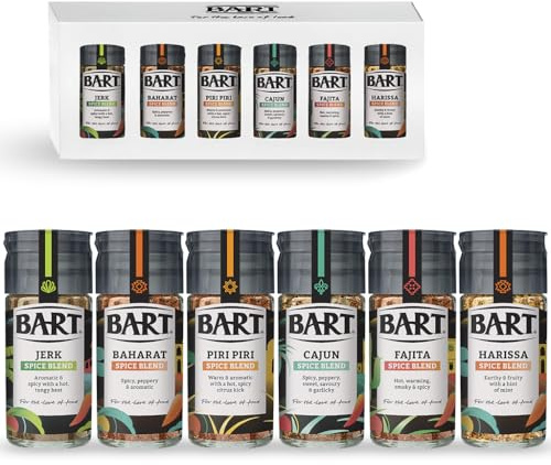 BART Spice Blend Gift Box - Cajun, Piri Piri, Fajita, Jerk, Baharat and Harissa Spice Blends - Gift for Home Chef, Father's Day Gift