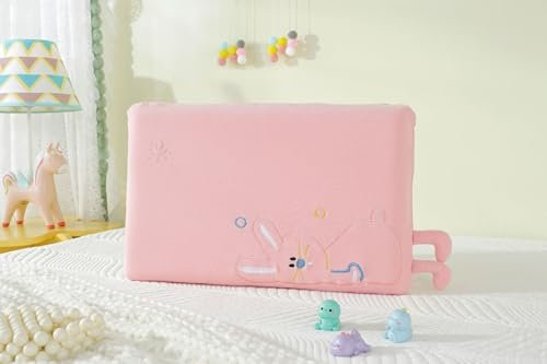 champracer Schlummerkids Kissen Original,Kinderkissen für Besserenund Gesünderen, Calmly Ergonomisch, Kawaii Tiere Kissen, Atmungsaktiv und Hautfreundlich （Mit Kopfkissenbezug） (Rosa,50 * 30 cm)