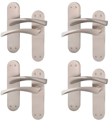 EAI Satin Door Handles - 4 Pair Satin Nickel Internal Lever Latch Handles on Backplate - Novoli Range