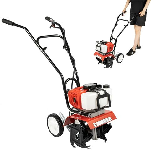 Petrol Motor Hoe, 1.9 KW 52CC Garden Tiller Petrol with Fuel Tank, Garden Tiller Electric Compact Garden Tiller for Farms, Parks, Gardens, Yards, Fields, Levels, Pools, Greenhouse Gardens