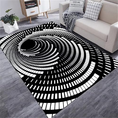 RUGMRZ Teppich Wetterfest 130X190Cm Tepiche Für Kinderzimmer Schwarz Antirutsch Pads Küche Waschbar Teppiche Kücheabstraktes Fallenmuster, Visuelle Wirkung, Wei