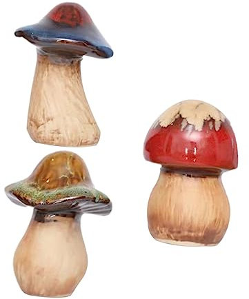FONDOTIN Keramik Gartenpilz Blumentopf Deko 3 Stück Kleine Pilzstatue Gartendekoration Für Tontöpfe Und Blumenbeete Handgefertigt Lichtecht Bunt