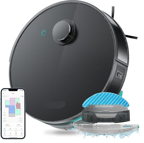 TIEOAXFT N3 Robot Vacuum Cleaner with Mop,6000pa,dToF Navigation, Vibration Wash 12000/min,Ultrasonic Carpet Detection for Pet Hair, Hard Floors, Carpet(N3-Black)