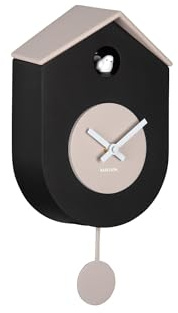 Karlsson Grato Cuckoo Wall Clock with Swinging Pendulum (Black & Warm Grey)