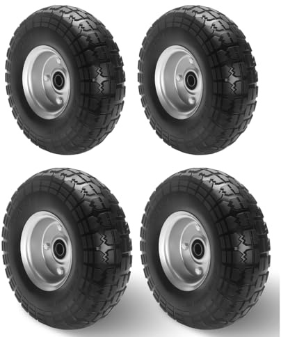 EINESIN 4.10/3.50-4 Solid Rubber Tire Wheels, 10 Inch Tire and Wheel Flat Free,Replacement Wheel for Garden Carts/Dolly/Trolley/Dump Cart/Hand Truck/Wheelbarrow/Garden Wagon