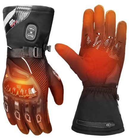 KEMIMOTO Guanti Riscaldati Moto Uomo, Ricaricabili Guanti Invernali Impermeabili Touch Screen con 3000 mAh Batterie, Adatti da -20°C a -5°C, Ideali per Motociclismo e Ciclismo