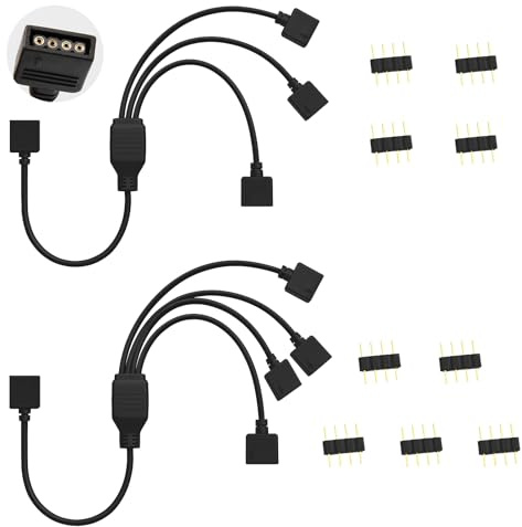 2 Stück 5V 4-polig ARGB splitterkabel, ARGB Splitter 1 zu 4 Y-Kabel und 1 zu 3 Y, 4-PIN Addressable RGB Splitterkabel Verlängerung 30cm, für PC-Gehäuselüfter, kompatibel mit Motherboard RGB Header