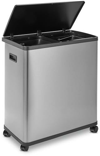HOLDN’ STORAGE 60L Dual Kitchen Trash & Recycling Bin, Motion Sensor Opening, Soft-Close Lid, Removable Inner Buckets, Stainless Steel, 2 Trash Bag Rolls Included