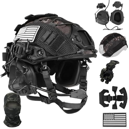 LZAQHMT 4-in-1 Upgraded Tactical Airsoft Helmet | Rapid-Adjust Dial System With Headset, Helmet Cover & Counterweight Bag For Cosplay Military Paintball Gear