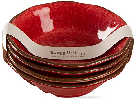 TAG Veranda - Juego de 4 cuencos de melamina, color rojo