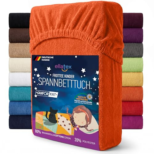 EllaTex Frottee Kinder Spannbettlaken 70x140 – 200 g/m², weich & wärmend, für Kinderbett & Babybett, elastisch & pflegeleicht, Farbe: Terra