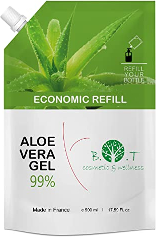 100% Reines Aloe Vera Gel aus Spanien | Feuchtigkeitsspendend für Gesicht und Körper | Beruhigend nach Haarentfernung | Ideal für trockene Haut Organisch, 500 ml