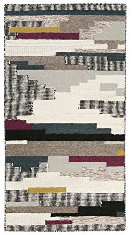 Esprit home I Handweb Kurzflor Teppich/Läufer aus Wolle für Wohnzimmer, Flur, Schlafzimmer I Natham Kelim ESP-6012-02 | Beige Grau Grün Rot Gelb | (80 x 150 cm)
