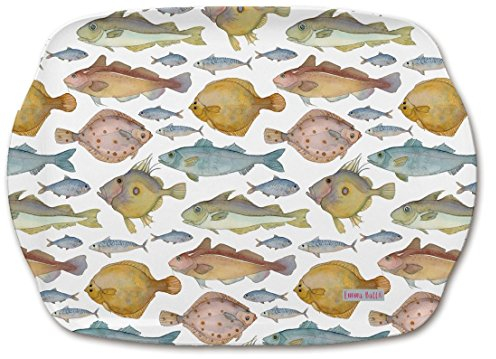British Fish Design - Cod, Haddock, Bass, Plaice - Emma Ball Colourful Melamine Tray - 35 cm