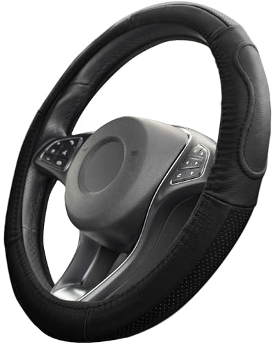 Upgrade4cars Funda Volante Coche Poli Piel Negro Universal | 37-39 cm Diámetro Exterior | Accesorios Coches Interior Decoracion | Ideas Regalos