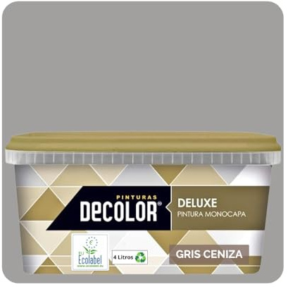 DELUXE Pintura de Interior Monocapa Mate. 4 Litros. Ecológica con Certificado Ecolabel. GRIS CENIZA