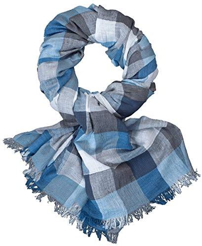 LINDENMANN Schal Herren blau/Herren-Schal dünn 100% Baumwolle, Herren-Schal blau