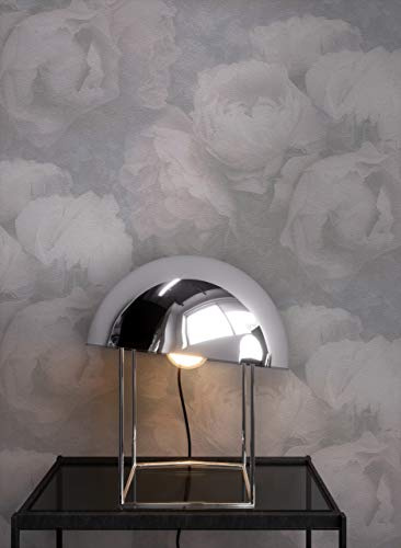 Newroom Vliestapete Rosa Blumen Blumentapete Floral Schlafzimmer | Gedämpfte Grau-Nuance, große Blüten Nahaufnahme, feine Putzstruktur, matt soft-fokus, Mustertapete für Wohnzimmer, ansatzfrei